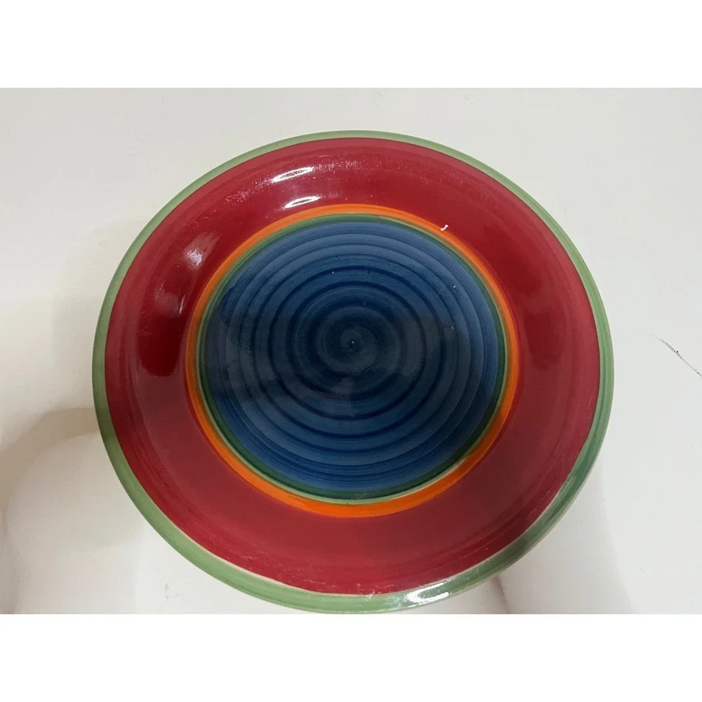 Royal Norfolk Mambo Stripe Stoneware Dinner Plate Red Blue Green